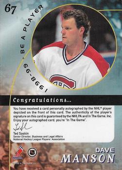 1998-99 Be a Player - Autographs #67 Dave Manson Back
