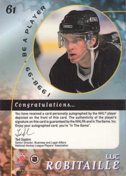 1998-99 Be a Player - Autographs Gold #61 Luc Robitaille Back