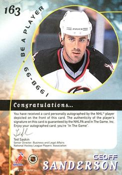 1998-99 Be a Player - Autographs Gold #163 Geoff Sanderson Back