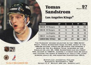1991-92 Pro Set #97 Tomas Sandstrom Back