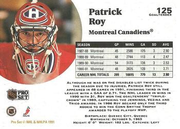 1991-92 Pro Set #125 Patrick Roy Back