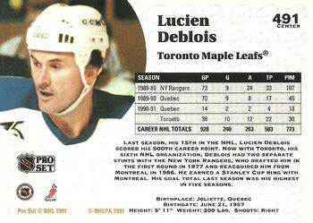 1991-92 Pro Set #491 Lucien Deblois Back