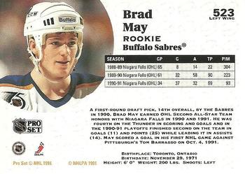 1991-92 Pro Set #523 Brad May Back