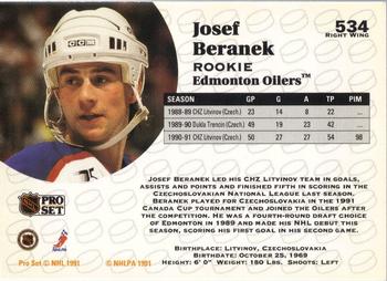 1991-92 Pro Set #534 Josef Beranek Back