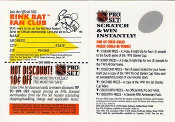 1991-92 Pro Set #NNO Rink Rat Fan Club/The Hottest Discounts Series 1 (Win Stanley Cup Tickets) Back