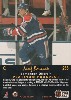 1991-92 Pro Set Platinum #255 Josef Beranek Back