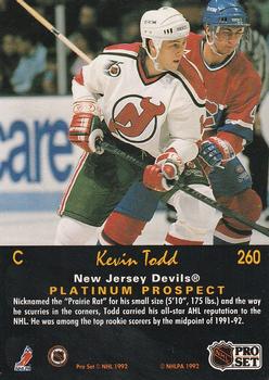 1991-92 Pro Set Platinum #260 Kevin Todd Back