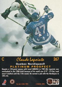 1991-92 Pro Set Platinum #267 Claude Lapointe Back