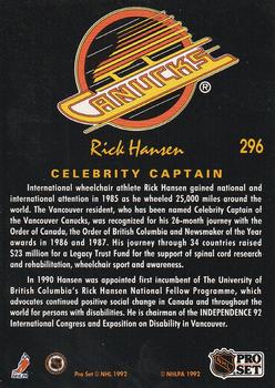 1991-92 Pro Set Platinum #296 Rick Hansen Back
