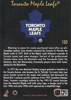 1991-92 Pro Set Platinum #150 Toronto Maple Leafs Back