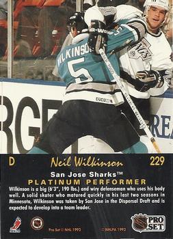 1991-92 Pro Set Platinum #229 Neil Wilkinson Back