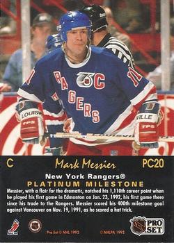 1991-92 Pro Set Platinum - Collectibles #PC20 Mark Messier Back