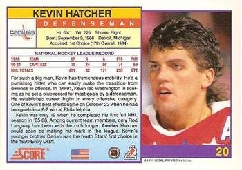 1991-92 Score American #20 Kevin Hatcher Back