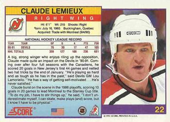 1991-92 Score American #22 Claude Lemieux Back