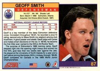 1991-92 Score American #87 Geoff Smith Back