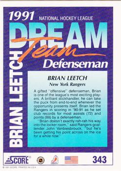 1991-92 Score American #343 Brian Leetch Back