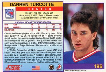 1991-92 Score American #196 Darren Turcotte Back