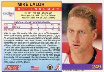 1991-92 Score American #249 Mike Lalor Back