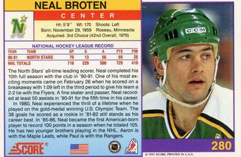 1991-92 Score American #280 Neal Broten Back