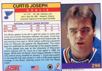 1991-92 Score American #296 Curtis Joseph Back