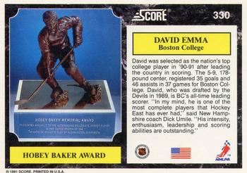1991-92 Score American #330 David Emma Back