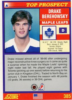 1991-92 Score American #385 Drake Berehowsky Back