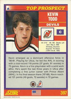 1991-92 Score American #397 Kevin Todd Back