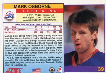1991-92 Score American #39 Mark Osborne Back