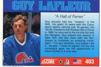 1991-92 Score American #403 Guy Lafleur Back