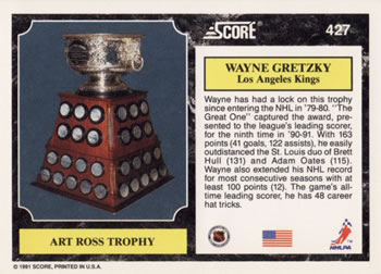 1991-92 Score American #427 Wayne Gretzky Back