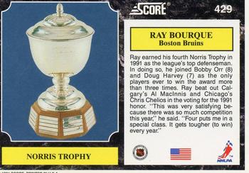1991-92 Score American #429 Ray Bourque Back