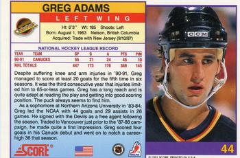 1991-92 Score American #44 Greg Adams Back