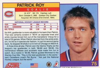 1991-92 Score American #75 Patrick Roy Back