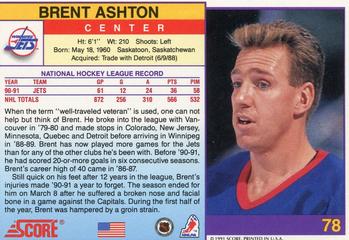 1991-92 Score American #78 Brent Ashton Back