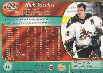 1998-99 Pacific - Ice Blue #92 Rick Tocchet Back