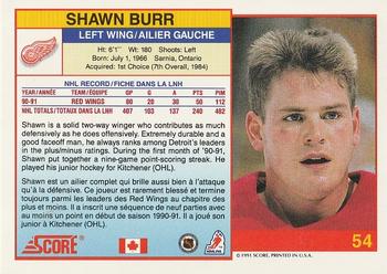 1991-92 Score Canadian Bilingual #54 Shawn Burr Back