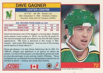 1991-92 Score Canadian Bilingual #72 Dave Gagner Back