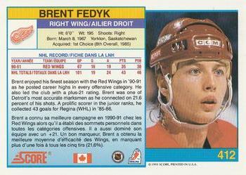 1991-92 Score Canadian Bilingual #412 Brent Fedyk Back