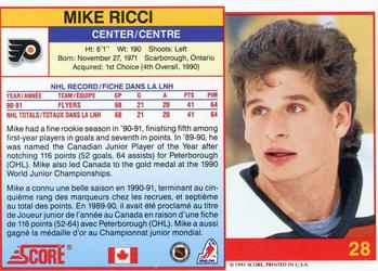 1991-92 Score Canadian Bilingual #28 Mike Ricci Back