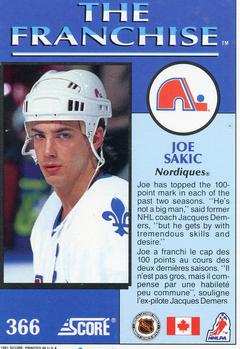 1991-92 Score Canadian Bilingual #366 Joe Sakic Back