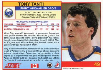 1991-92 Score Canadian Bilingual #49 Tony Tanti Back