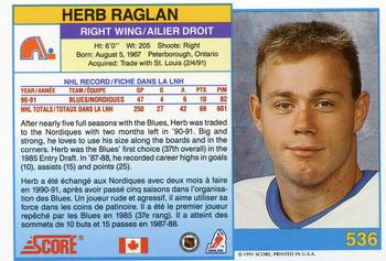 1991-92 Score Canadian Bilingual #536 Herb Raglan Back