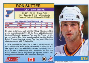 1991-92 Score Canadian Bilingual #619 Ron Sutter Back