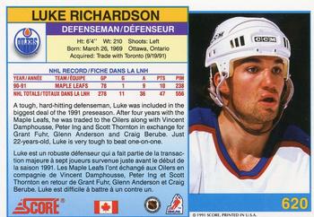 1991-92 Score Canadian Bilingual #620 Luke Richardson Back