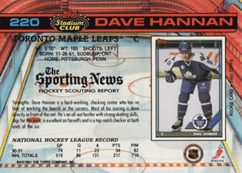 1991-92 Stadium Club #220 Dave Hannan Back