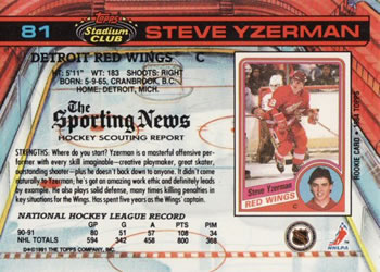 1991-92 Stadium Club #81 Steve Yzerman Back