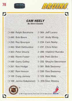 1991-92 Upper Deck #78 Cam Neely Back