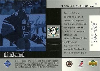 1998-99 SPx Finite - Spectrum #104 Teemu Selanne Back