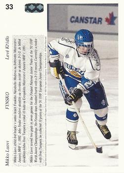1991-92 Upper Deck Czech World Juniors #33 Mikko Luovi Back