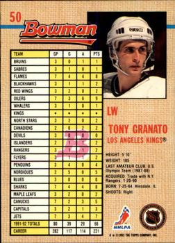 1992-93 Bowman #50 Tony Granato Back